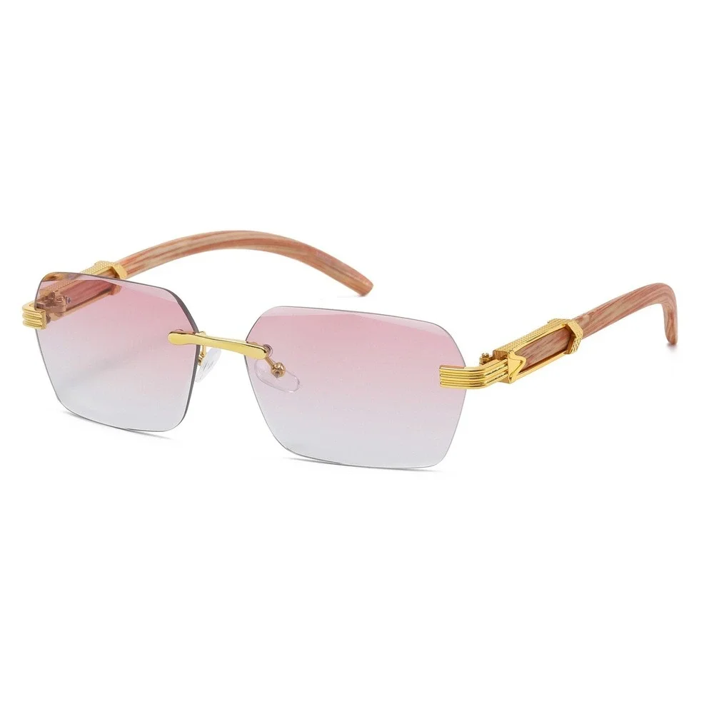 Womens Eyewear Sunglasses Pink Gradient Lens Gold Faux Wood Temples Female Gafas